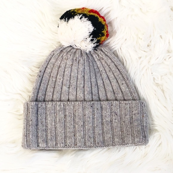 Madewell Rainbow Pom Pom Beanie Gray Holiday Hat - Picture 4 of 5